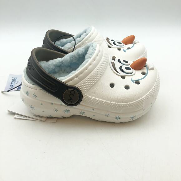 Crocs Unisex Kids Olaf Classic Clogs Size 6 White Snow Flakes NWT - Picture 2 of 10